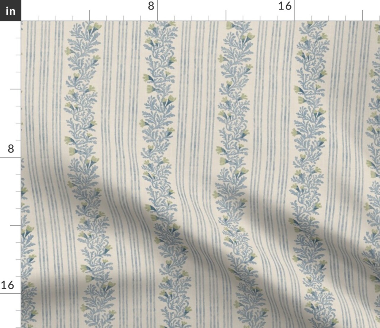Floral Vine Blue Green Botanical Stripes Arts And Crafts Farmhouse Cottagecore Custom Printed Fabric by Spoonflower Various Fabrics by the Yard or Fat Quarter